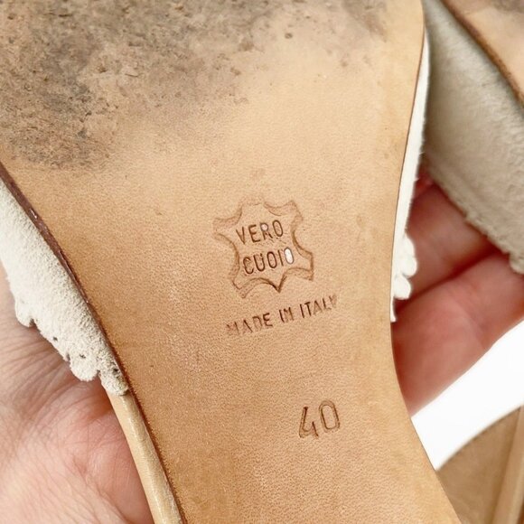 Manolo Blahnik Retro Floral Eyelet Beige Pointed Cap Toe Slingback Heel - Picture 9 of 10